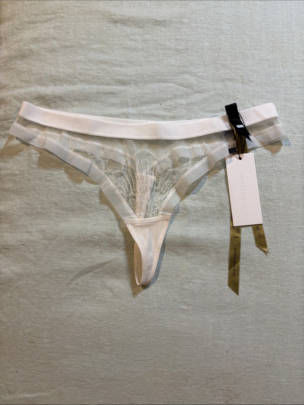 The UnderArgument Sheer Lace Thong Panty - White Sz L NWT
